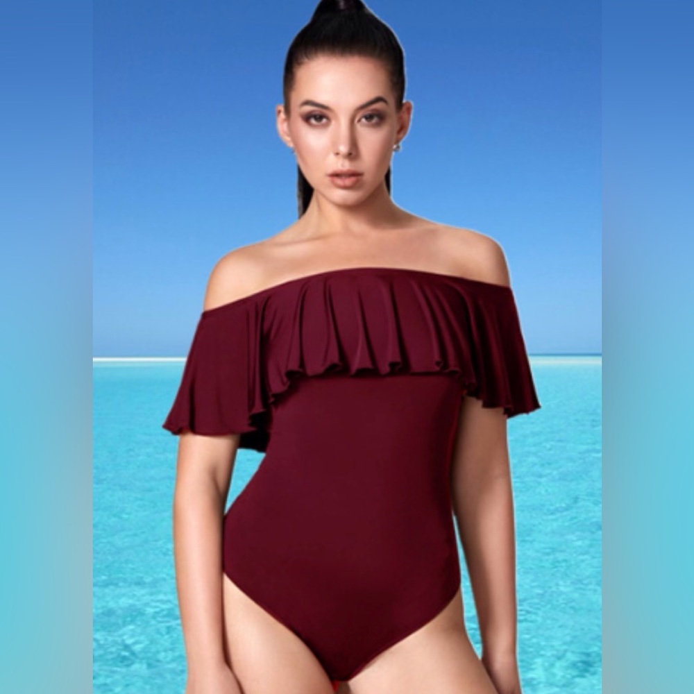 SUGAR POISON Women One Piece Off Shoulder Swimsuits Ruffle Swimwear Tummy XXL